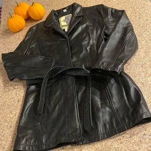 Vintage Middlebrook Park Lined Leather Jacket With Attached Belt Small